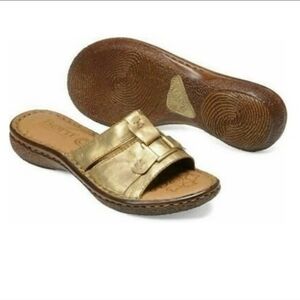 Born Women Beatrice Gold Comfort Leather Slide Flats shoes sz 11